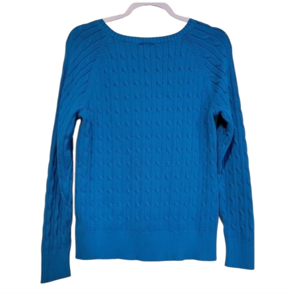 St. John's Bay turquoise blue long sleeve cable knit sweater  button detail Sz L - Picture 2 of 5